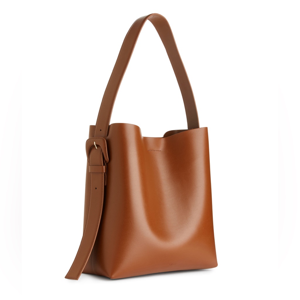 Arket Brown Genuine Leather Tote Shoulder Buckle Bag